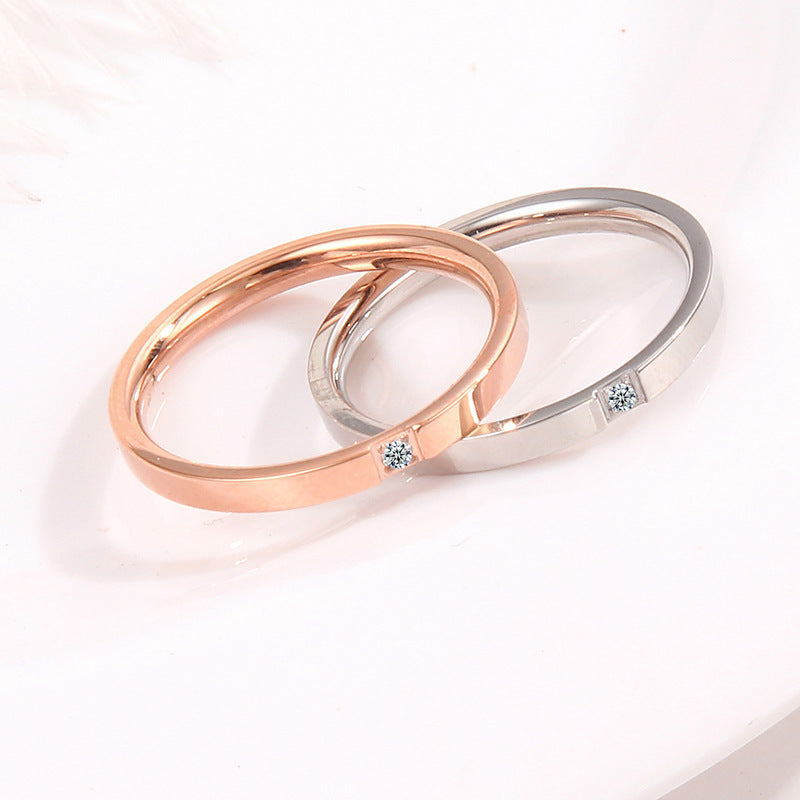 Cincin Janji Lapisan Emas 18k untuk Wanita - Stainless Steel Murah | Cincin Pasangan Hadiah Ulang Tahun - 我的商店