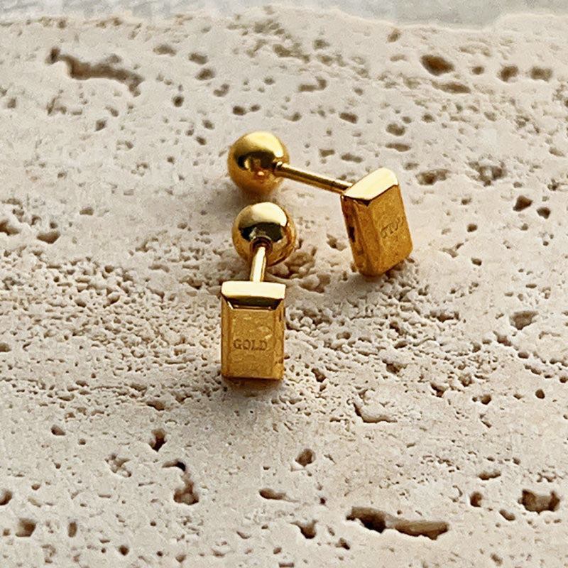 Anting Kotak Kecil Lapisan Emas 18k untuk Wanita - Stainless Steel Murah | Aksesoris Elegan - 我的商店