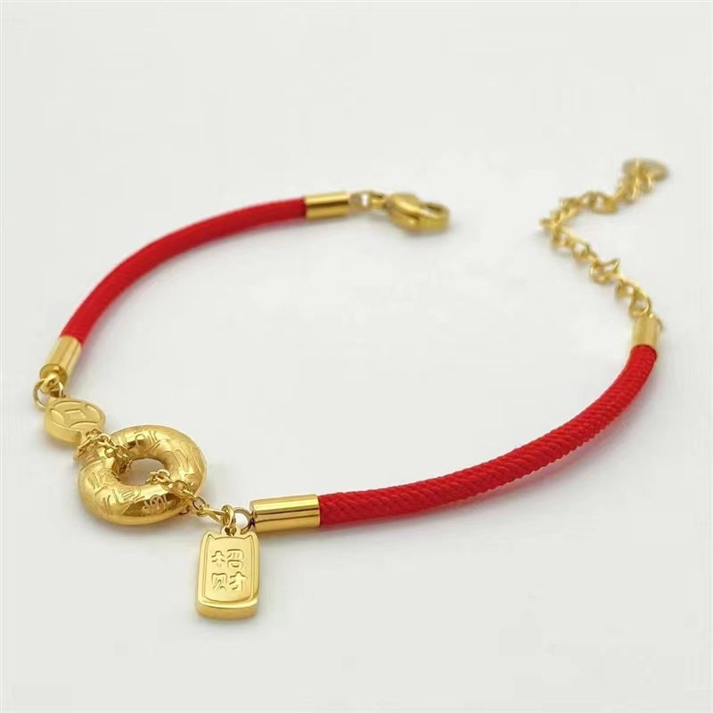 Gelang Rantai Wanita Emas 18K - Liontin Pembawa Keberuntungan, Hadiah Ulang Tahun 2025 - 我的商店