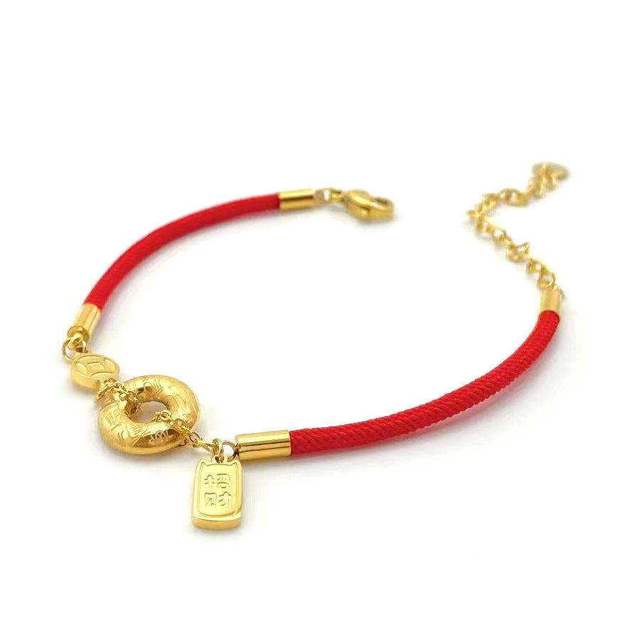 Gelang Rantai Kepang untuk Wanita, Liontin Emas 18k Pesona Keberuntungan – Perhiasan Hadiah Ulang Tahun 2025Anti Karat - 我的商店