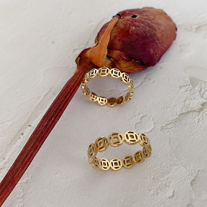 Cincin Couple Emas Wanita - Stainless Steel Anti Kusam, Hadiah Romantis untuk Pasangan - 我的商店