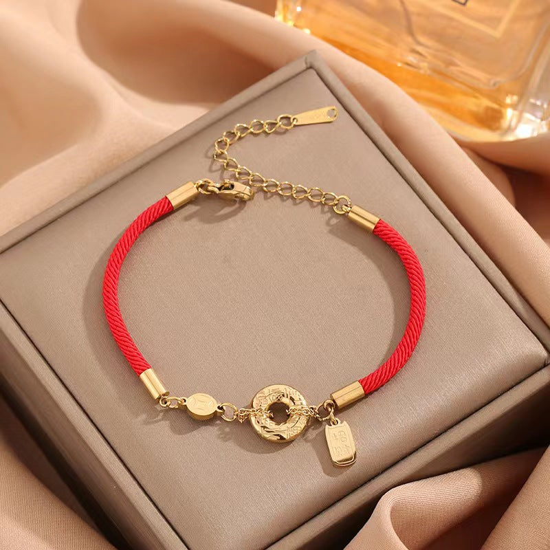 Gelang Rantai Kepang untuk Wanita, Liontin Emas 18k Pesona Keberuntungan – Perhiasan Hadiah Ulang Tahun 2025Anti Karat - 我的商店
