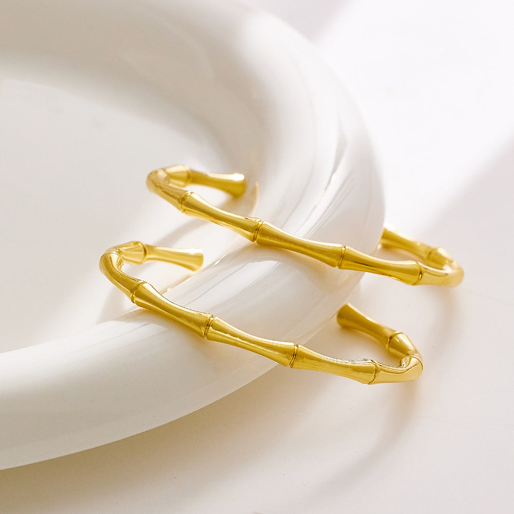 Bamboo Festival Gelang Stainless Steel 18k Emas untuk Wanita – Perhiasan Fashion Anti Karat Hadiah - 我的商店