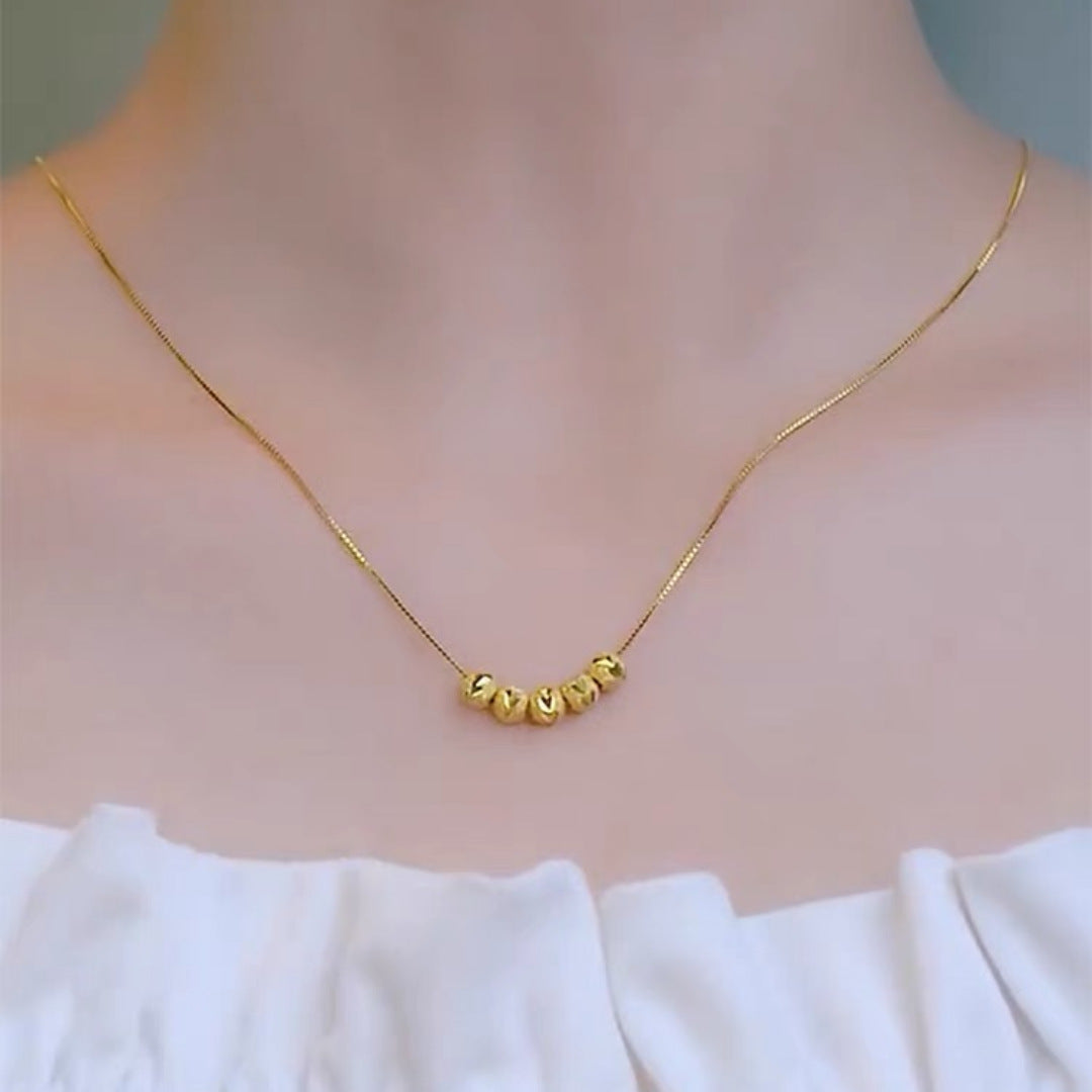 Kalung Lucky Beads Stainless Silver untuk Wanita - Rantai Emas Anti Pudar | Choker Perhiasan Elegan - 我的商店