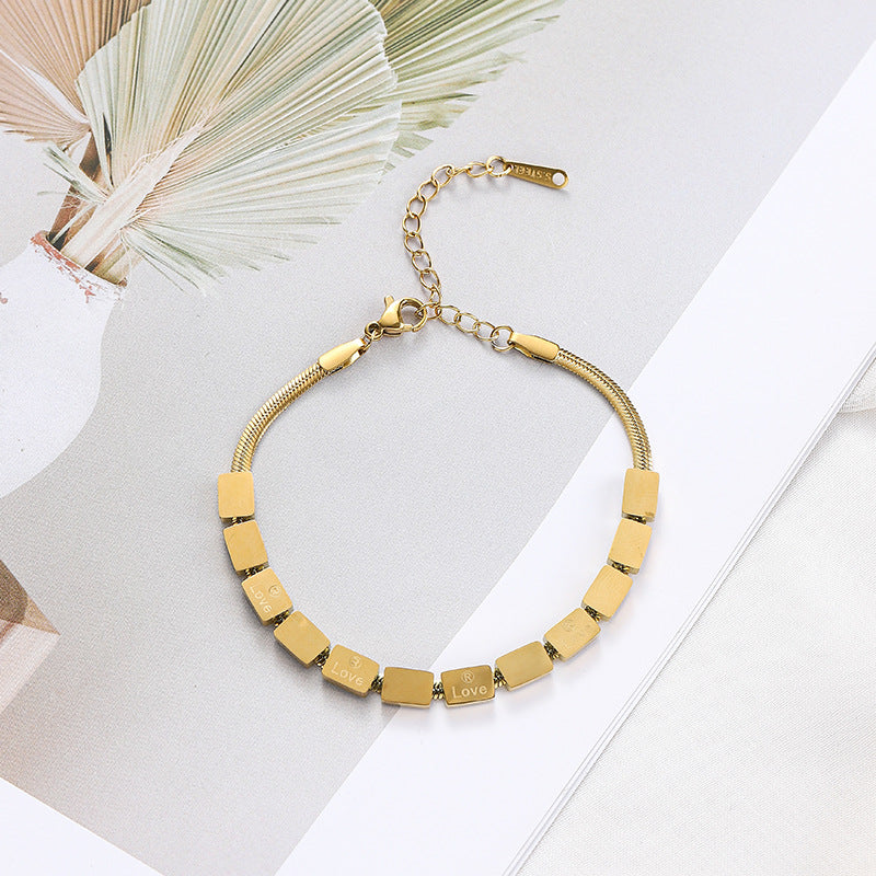 Gelang Emas untuk Wanita - Rantai Stainless Steel Anti Pudar | Bangle Aksesoris Perhiasan Elegan - 我的商店