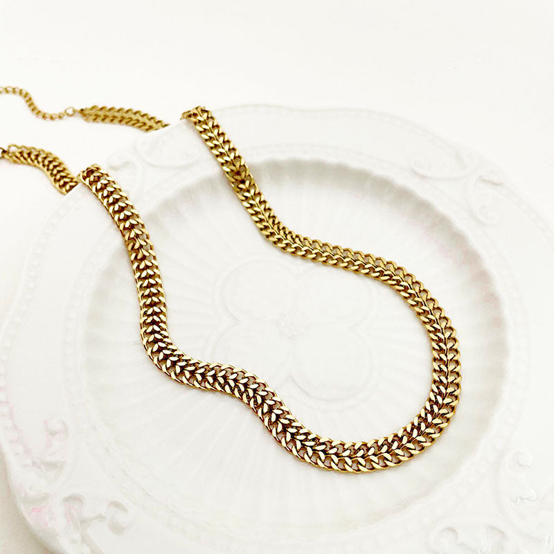 Kalung Rantai Lapis Emas 18k Wanita - Perhiasan Stainless Steel Elegan, Aksesoris Fashion Mewah, Hadiah Ulang Tahun untuk Pacar, Grosir Harga Terbaik - 我的商店