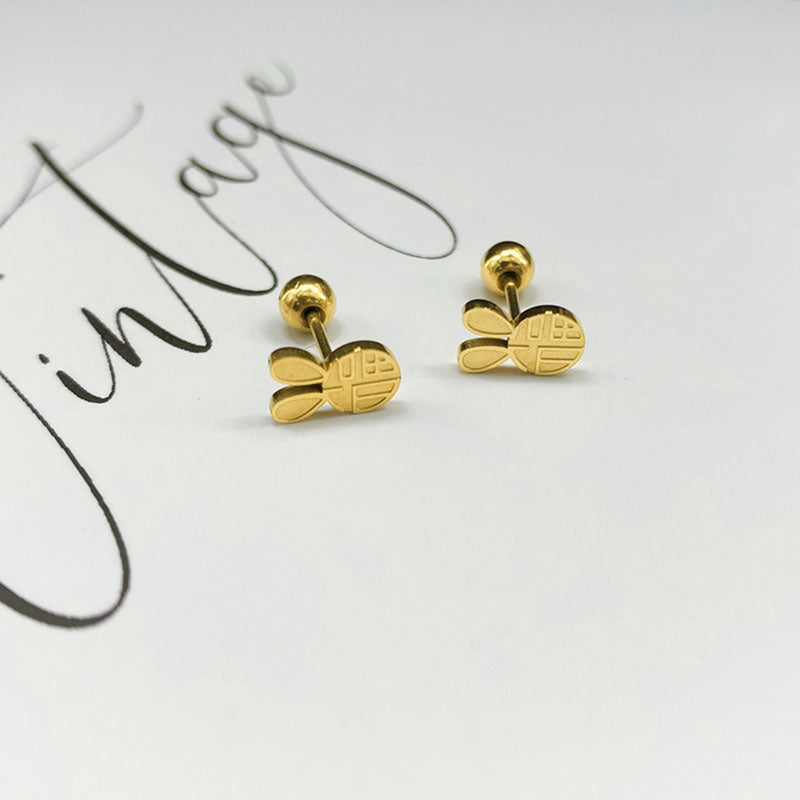 Anting Emas Kelinci Keberuntungan untuk Anak – Perhiasan Anting Stainless Hipoalergenik - 我的商店