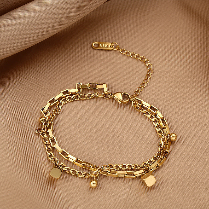 Grosir Gelang Kotak Emas 18K untuk Wanita – Rantai Baja Tahan Karat, Aksesoris Perhiasan Fashion - 我的商店