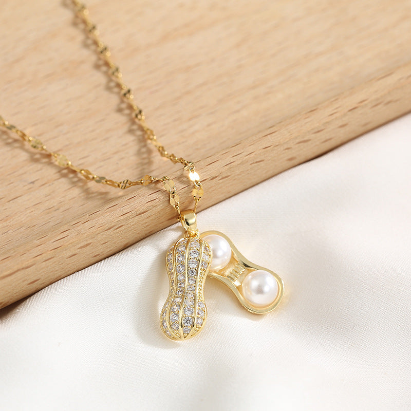 Grosir Kalung Wanita Stainless Steel Liontin Kacang - Tidak Kusam, Cocok untuk Hadiah! - 我的商店