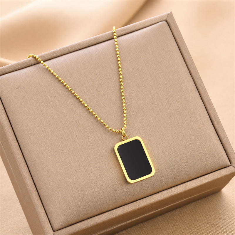 Kalung Huruf Kotak Hitam Pembawa Keberuntungan - Emas 18K Stainless Steel Anti Kusam - 我的商店