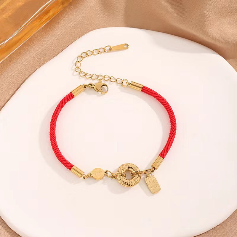 Gelang Rantai Kepang untuk Wanita, Liontin Emas 18k Pesona Keberuntungan – Perhiasan Hadiah Ulang Tahun 2025Anti Karat - 我的商店