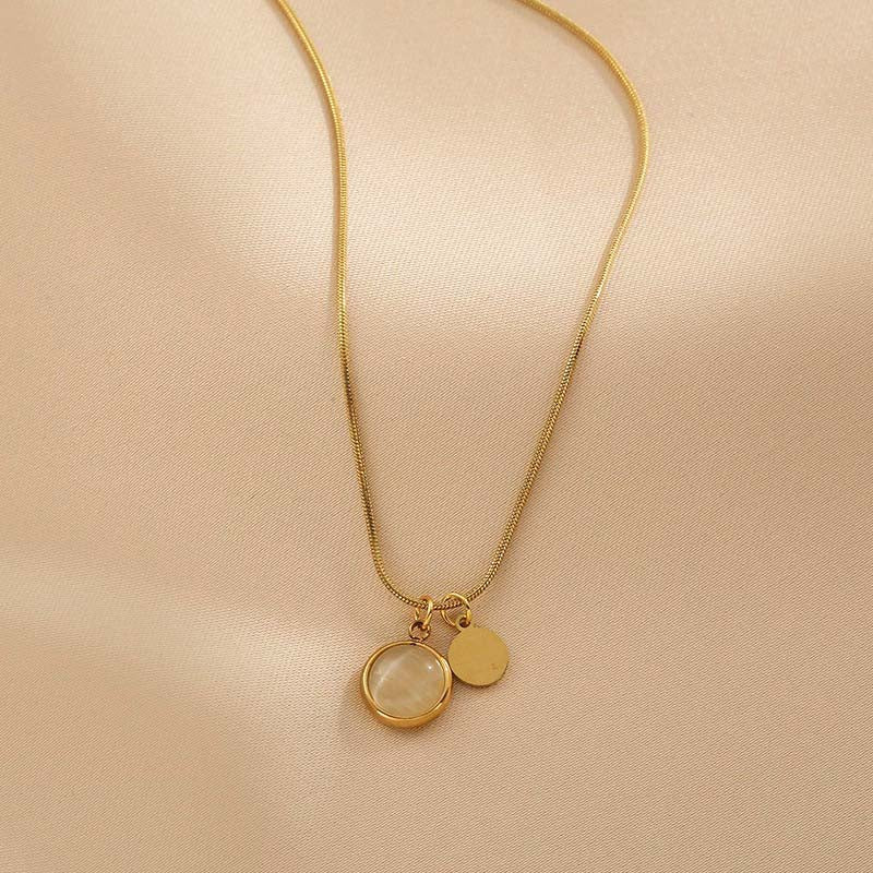 Kalung Wanita Manik Lapis Emas 18K - Stainless Steel, Tidak Kusam, Elegan & Cocok untuk Hadiah! - 我的商店