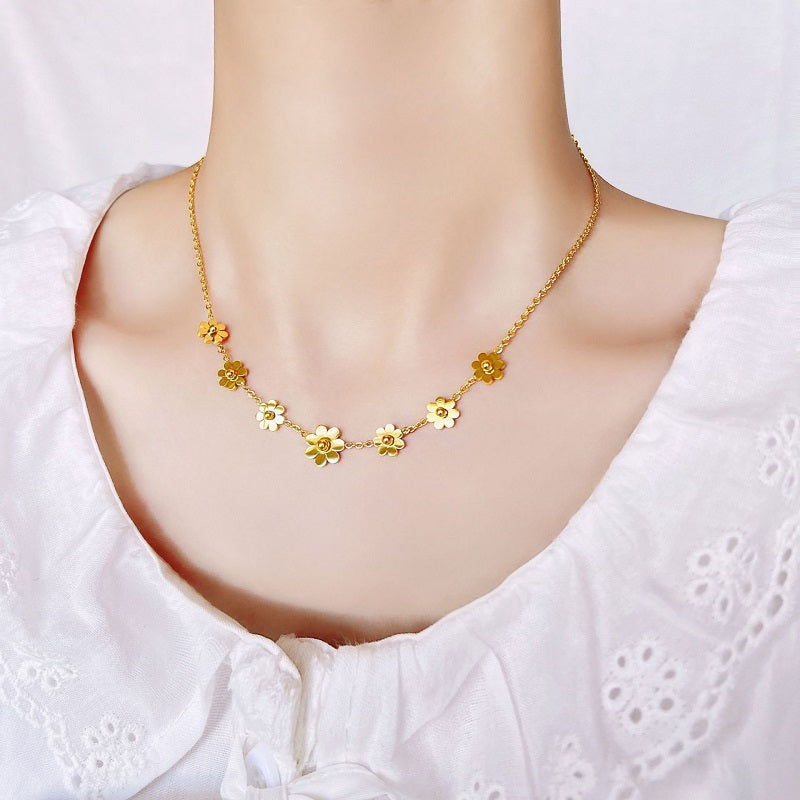 Kalung Bunga Daisy Gaya Korea - Stainless Steel Lapis Emas, Aksesoris Wanita Elegan - 我的商店