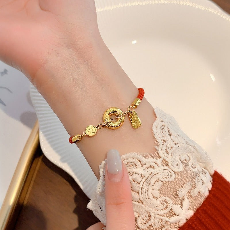 Gelang Rantai Wanita Emas 18K - Liontin Pembawa Keberuntungan, Hadiah Ulang Tahun 2025 - 我的商店