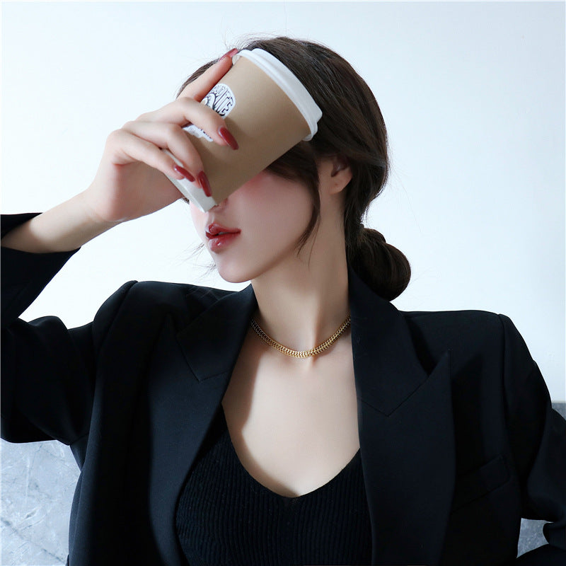 Kalung Rantai Lapis Emas 18k Wanita - Perhiasan Stainless Steel Elegan, Aksesoris Fashion Mewah, Hadiah Ulang Tahun untuk Pacar, Grosir Harga Terbaik - 我的商店