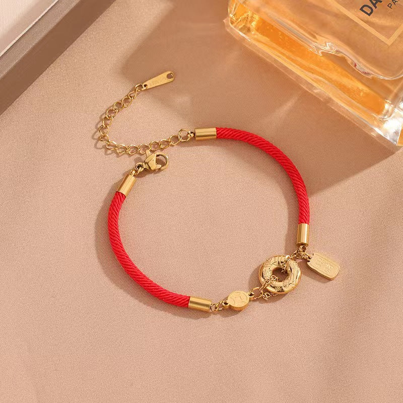 Gelang Rantai Kepang untuk Wanita, Liontin Emas 18k Pesona Keberuntungan – Perhiasan Hadiah Ulang Tahun 2025Anti Karat - 我的商店