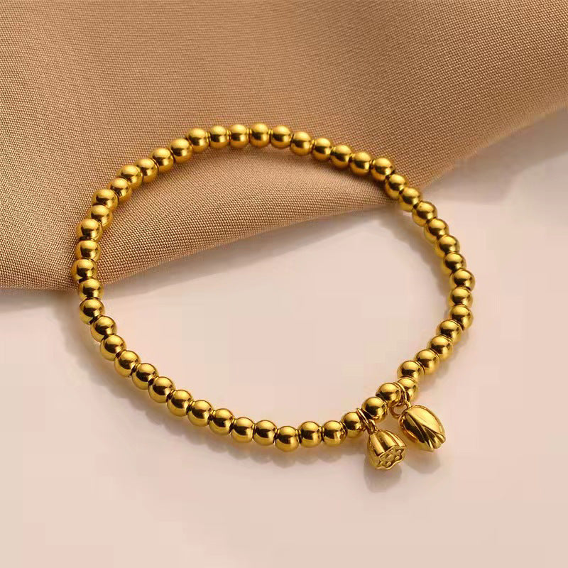 Grosir Gelang Manik Bunga Teratai Emas untuk Wanita – Baja Tahan Karat, Elegan, Anti Karat - 我的商店