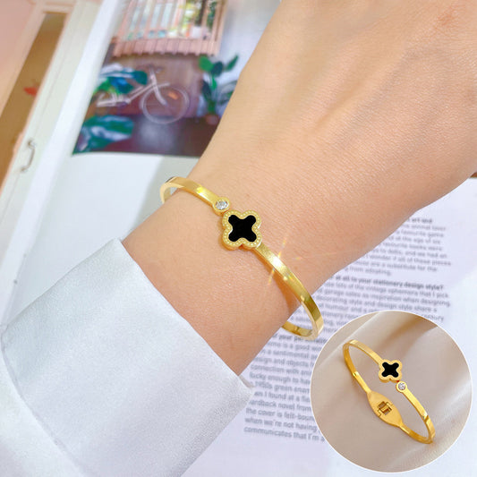 Gelang Bangle Four Leaf Clover untuk Wanita - Stainless Steel Anti Pudar | Aksesoris Perhiasan Elegan - 我的商店