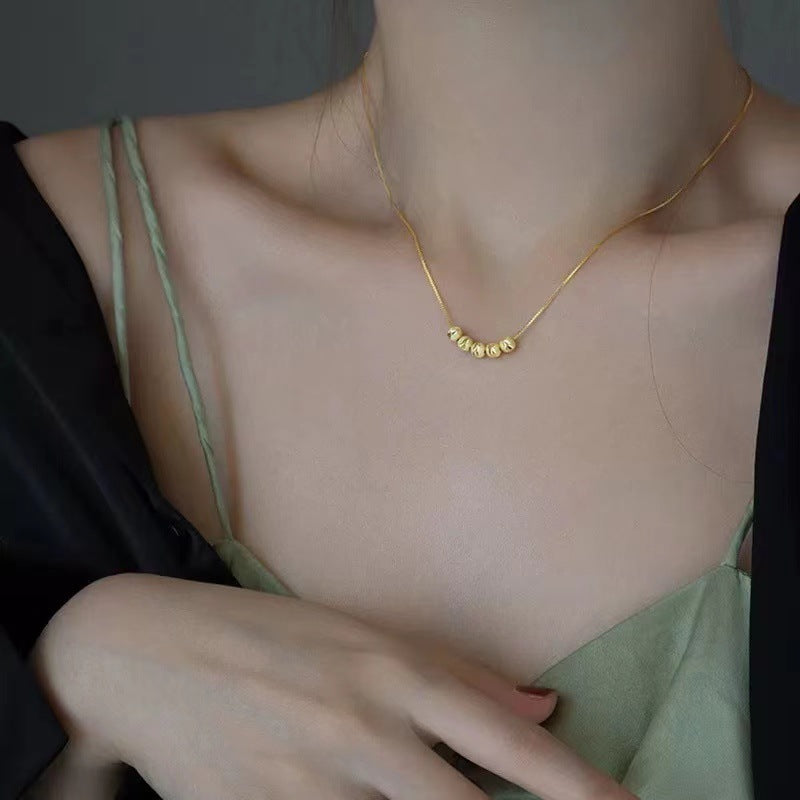 Kalung Lucky Beads Stainless Silver untuk Wanita - Rantai Emas Anti Pudar | Choker Perhiasan Elegan - 我的商店