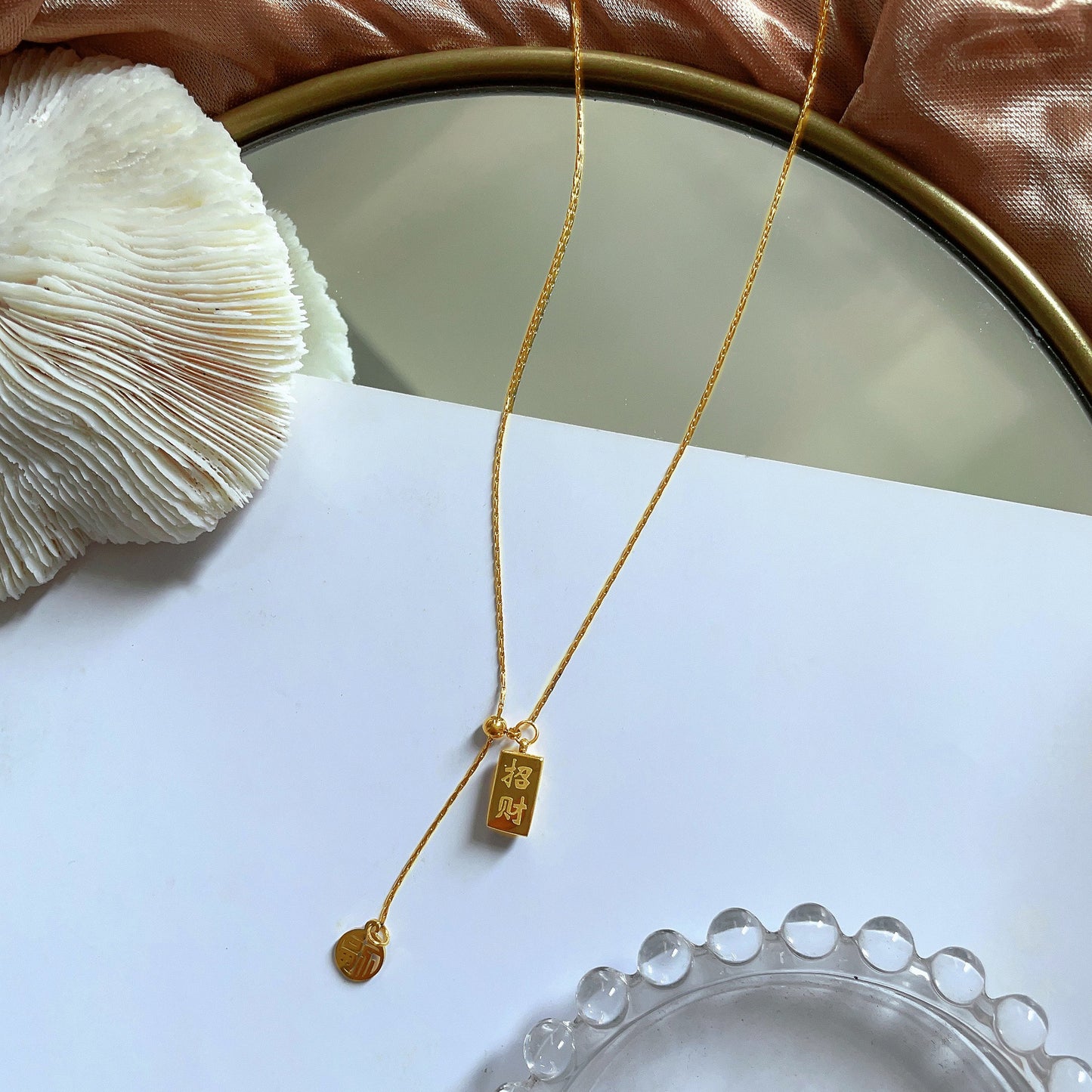 Grosir Kalung Wanita Stainless Steel Berliontin Emas Fu - Simbol Keberuntungan, Trendi & Tidak Kusam! - 我的商店