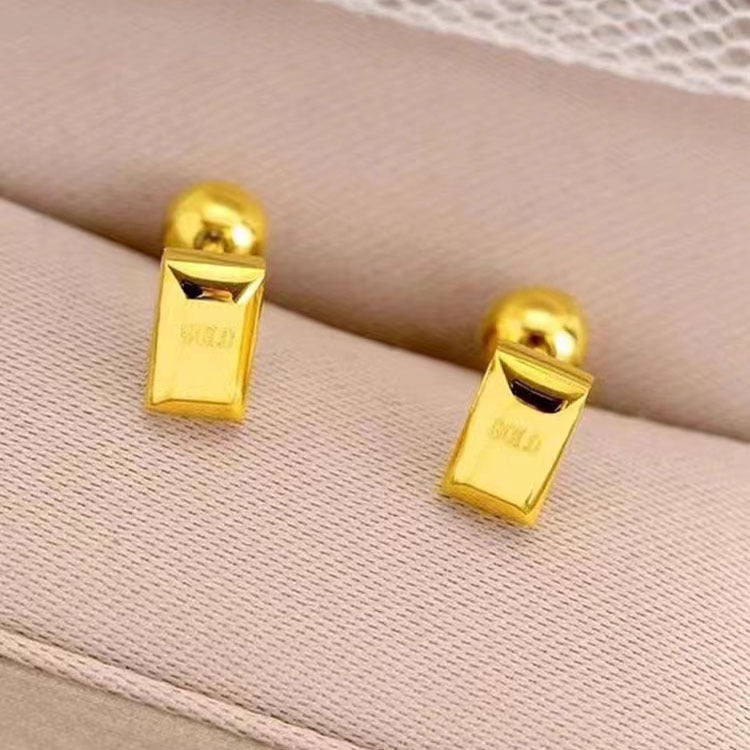 Anting Kotak Kecil Lapisan Emas 18k untuk Wanita - Stainless Steel Murah | Aksesoris Elegan - 我的商店