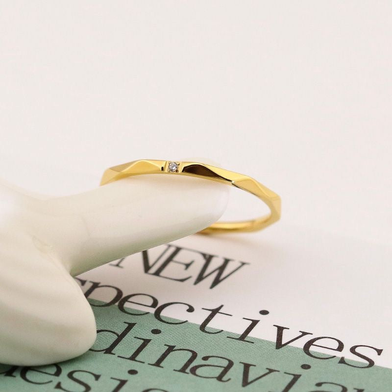Cincin Emas Berlian untuk Wanita - Singsing Vintage Anti Pudar | Perhiasan Hadiah Ulang Tahun untuk Pacar - 我的商店