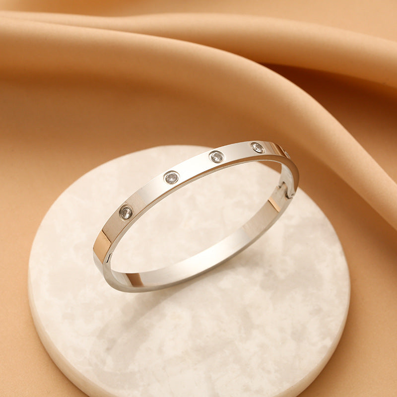 Gelang Berlian Mewah 18k Emas untuk Wanita - Bangle Stainless Steel Anti Pudar | Aksesoris Perhiasan Elegan - 我的商店