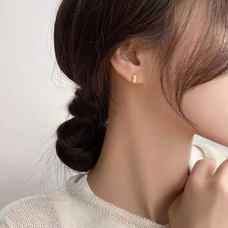 Anting Kotak Kecil Lapisan Emas 18k untuk Wanita - Stainless Steel Murah | Aksesoris Elegan - 我的商店