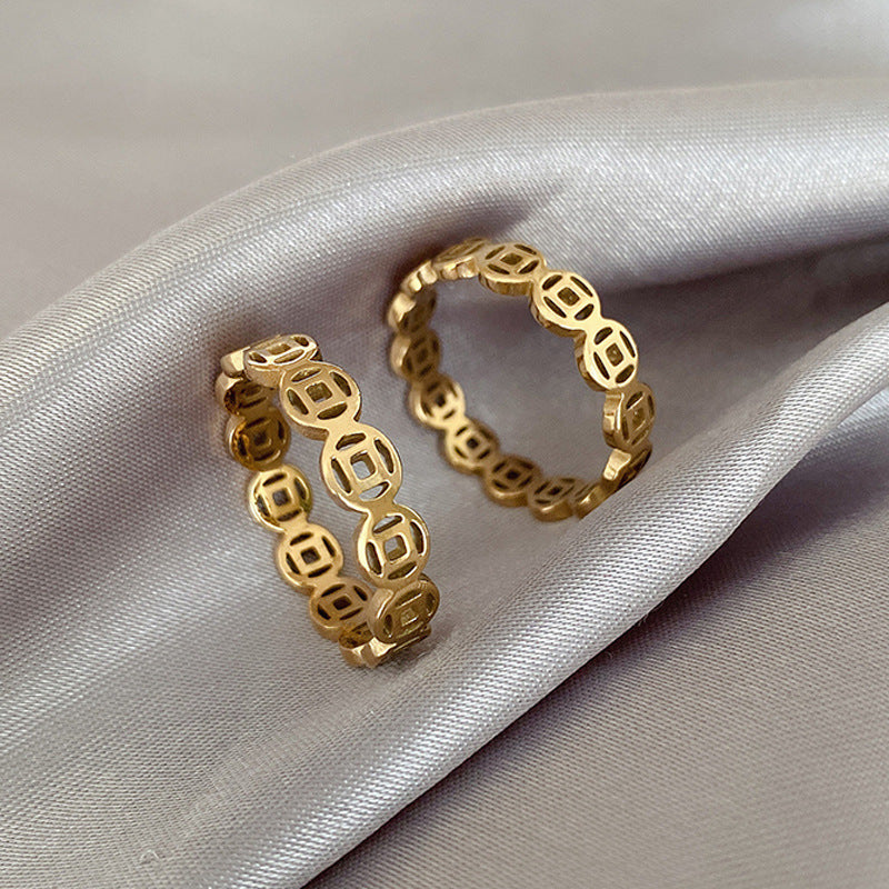 Cincin Couple Emas Wanita - Stainless Steel Anti Kusam, Hadiah Romantis untuk Pasangan - 我的商店