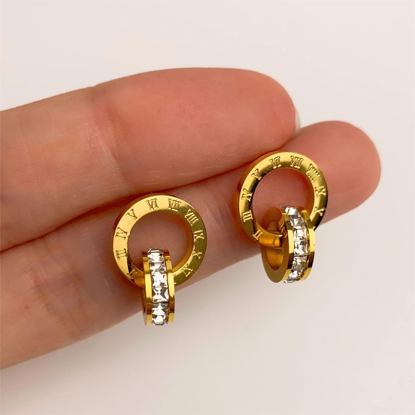 Gelang Double Circle Roman untuk Wanita - Stainless Steel 18k Emas Anti Pudar | Aksesoris Perhiasan Elegan - 我的商店