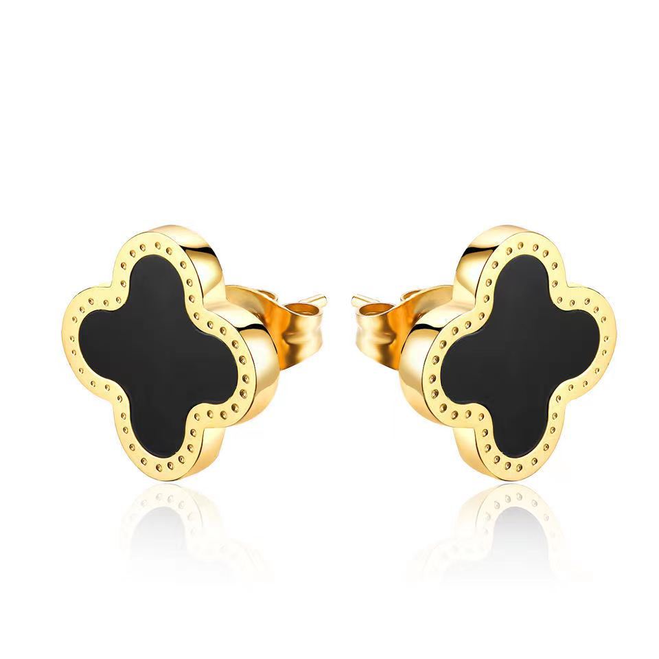 Anting Four Leaf Clover 18k Emas Hypoallergenic untuk Wanita - Hikaw Stud | Perhiasan Hadiah Elegan - 我的商店
