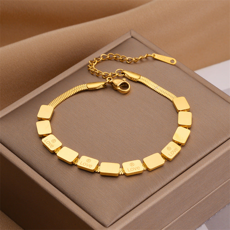 Gelang Emas untuk Wanita - Rantai Stainless Steel Anti Pudar | Bangle Aksesoris Perhiasan Elegan - 我的商店