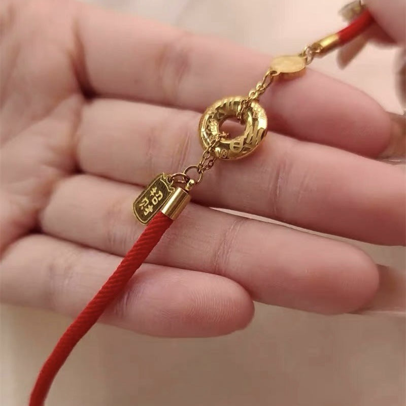 Gelang Rantai Kepang untuk Wanita, Liontin Emas 18k Pesona Keberuntungan – Perhiasan Hadiah Ulang Tahun 2025Anti Karat - 我的商店