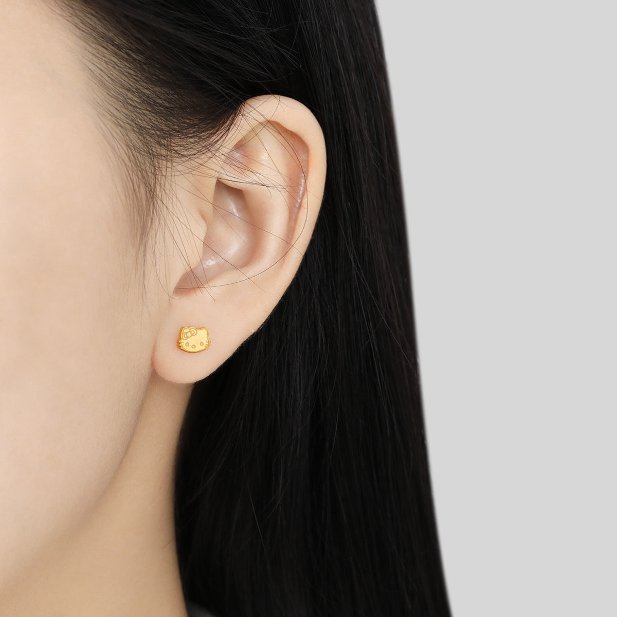 Anting Kucing Lucu Lapis Emas 18K - Stainless Steel Anti Kusam, Aksesoris Pasangan - 我的商店