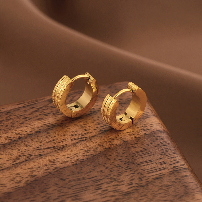 Anting Wanita Tiga Lapis Sederhana Berlapis Frosted - Baja Tahan Karat Hipoalergenik Gaya Korea | Perhiasan Elegan - 我的商店
