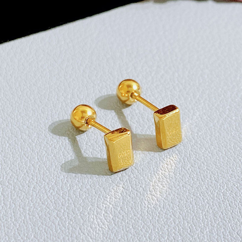 Anting Kotak Kecil Lapisan Emas 18k untuk Wanita - Stainless Steel Murah | Aksesoris Elegan - 我的商店