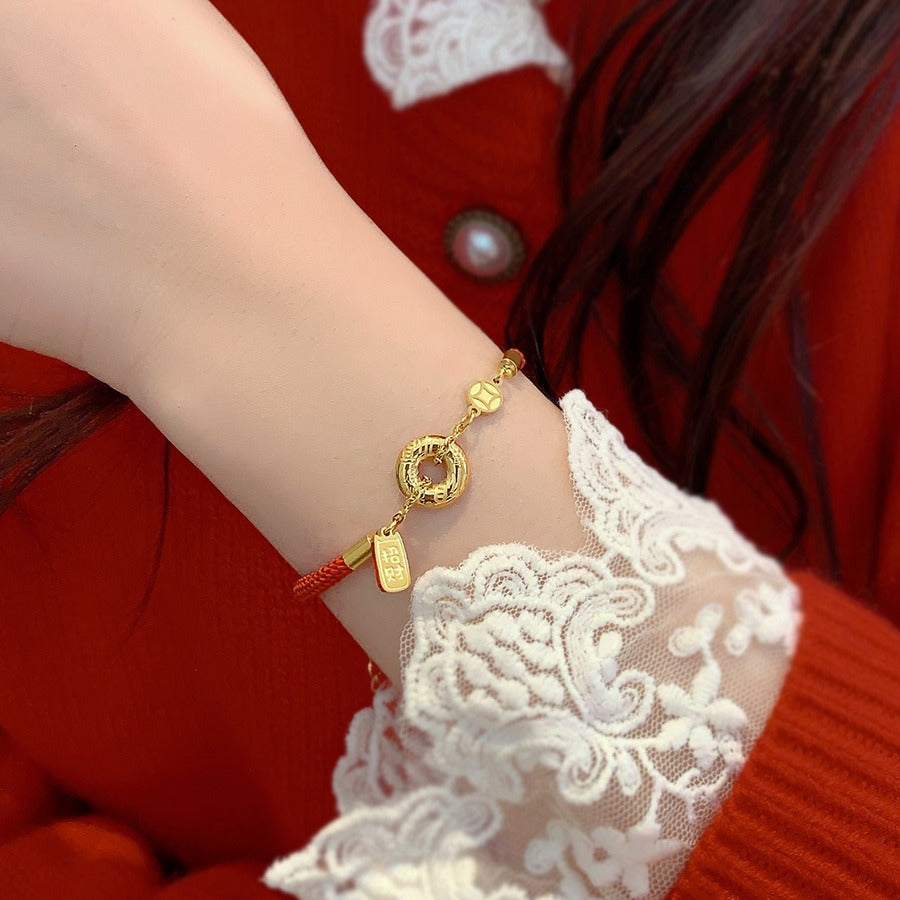 Gelang Rantai Kepang untuk Wanita, Liontin Emas 18k Pesona Keberuntungan – Perhiasan Hadiah Ulang Tahun 2025Anti Karat - 我的商店