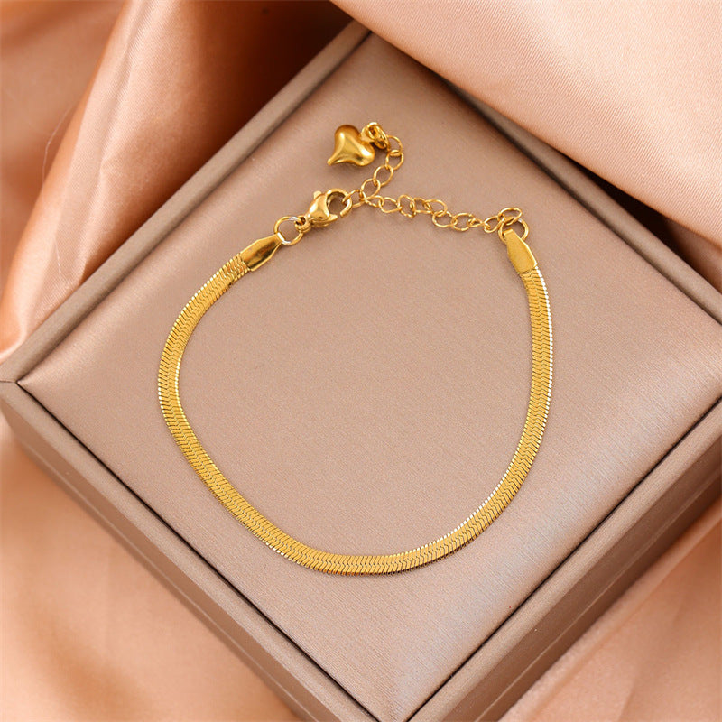 Gelang Couple Minimalis Berbentuk Hati - Stainless Steel Emas Anti Kusam, Aksesoris Pasangan Romantis - 我的商店