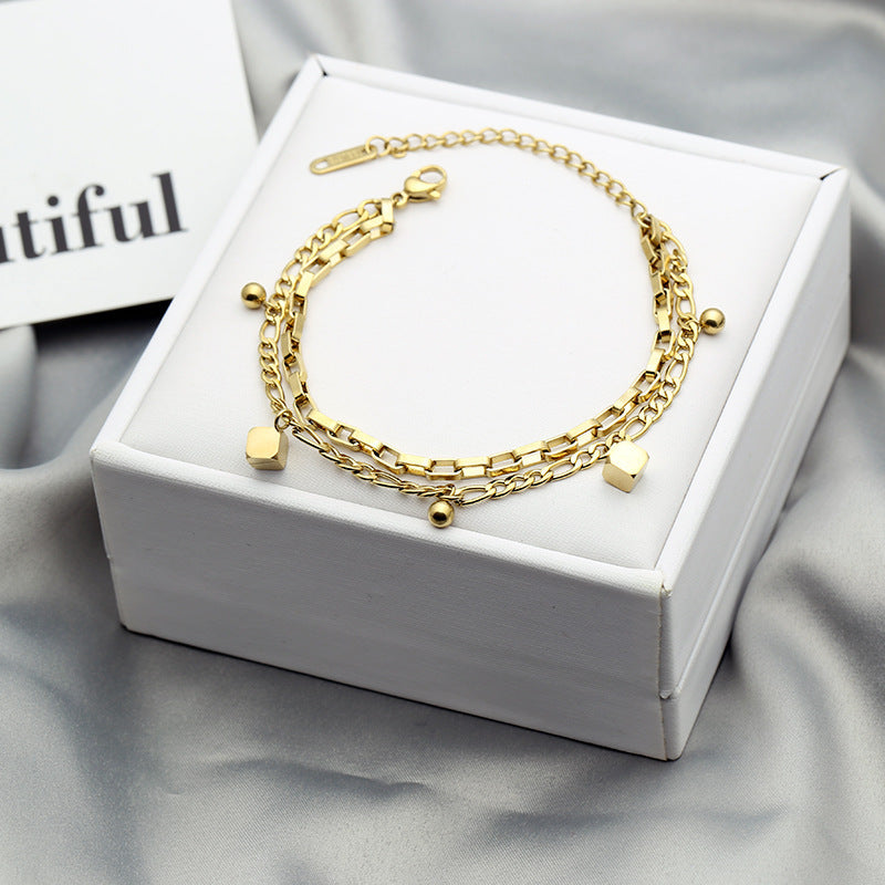 Grosir Gelang Kotak Emas 18K untuk Wanita – Rantai Baja Tahan Karat, Aksesoris Perhiasan Fashion - 我的商店