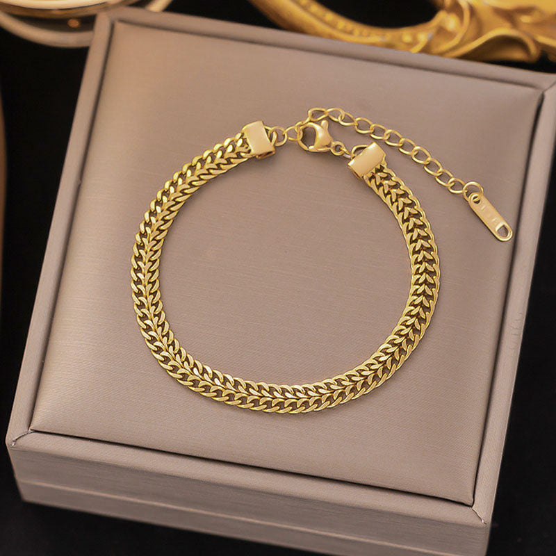 Gelang Wanita Lapis Emas 18K - Stainless Steel, Elegan, Trendi & Cocok untuk Prom! - 我的商店