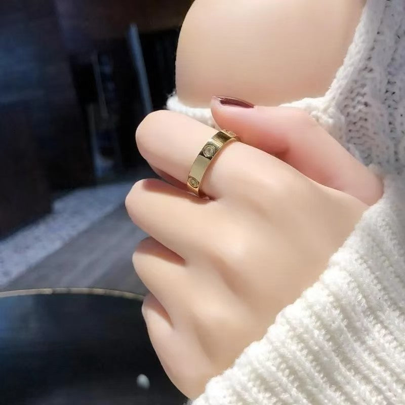 Cincin Trendy Titanium Anti Karat Tiga Warna ada mata dan tanpa mata menerima reseller - 我的商店