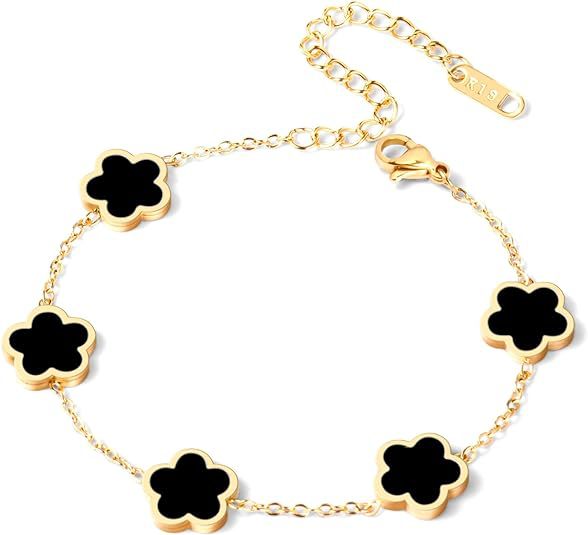 Gelang Daun Semanggi Wanita - Rantai Emas Stainless Anti Kusam, Aksesoris Perhiasan Elegan - 我的商店