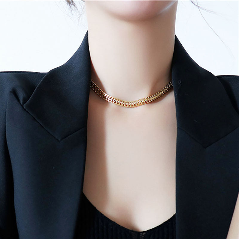 Kalung Rantai Lapis Emas 18k Wanita - Perhiasan Stainless Steel Elegan, Aksesoris Fashion Mewah, Hadiah Ulang Tahun untuk Pacar, Grosir Harga Terbaik - 我的商店