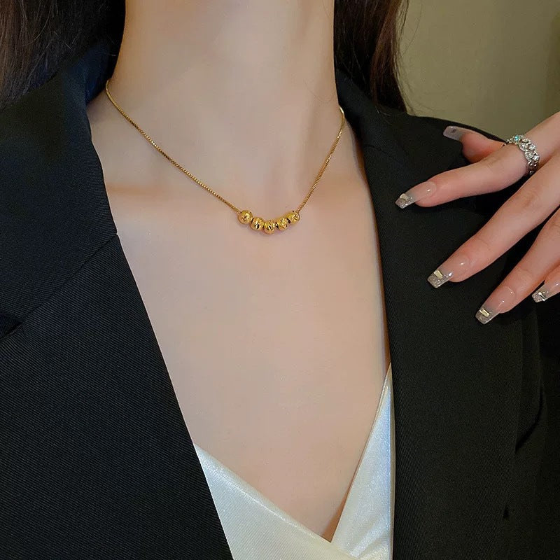 Kalung Lucky Beads Stainless Silver untuk Wanita - Rantai Emas Anti Pudar | Choker Perhiasan Elegan - 我的商店