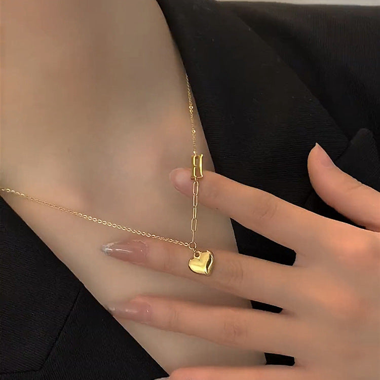 Kalung Huruf "H" Berbentuk Hati - Emas 18K Stainless Steel Anti Kusam Gaya Korea - 我的商店