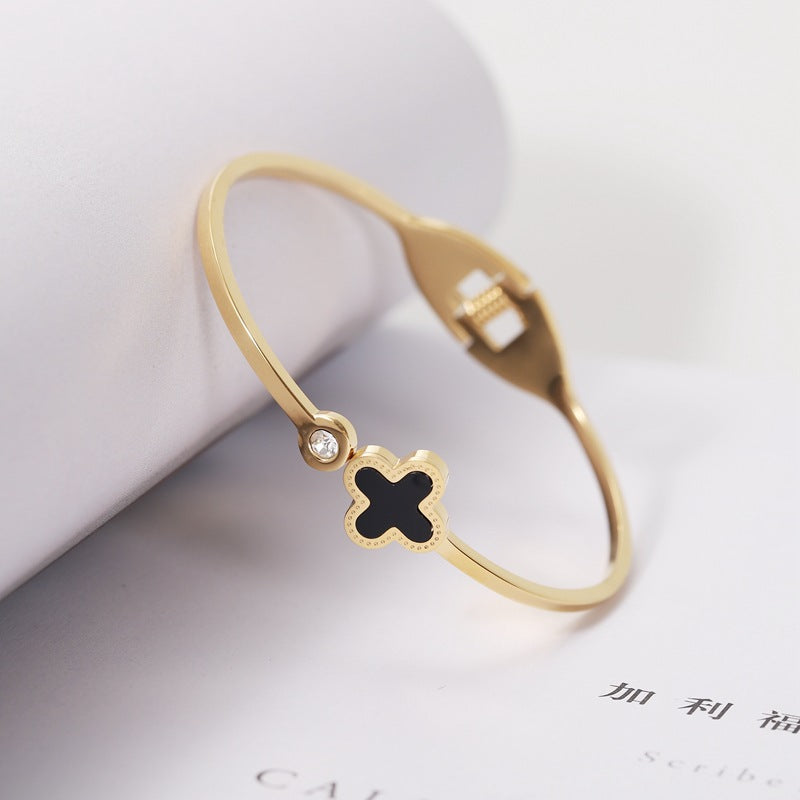 Gelang Bangle Four Leaf Clover untuk Wanita - Stainless Steel Anti Pudar | Aksesoris Perhiasan Elegan - 我的商店