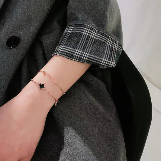 Gelang Lucky Clover Anti Pudar untuk Wanita - Charm Stainless Steel Sederhana | Aksesoris Fashion Elegan - 我的商店