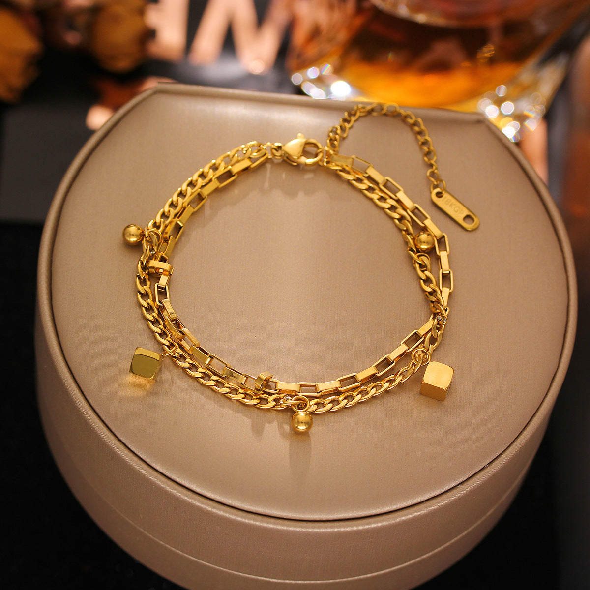 Grosir Gelang Kotak Emas 18K untuk Wanita – Rantai Baja Tahan Karat, Aksesoris Perhiasan Fashion - 我的商店