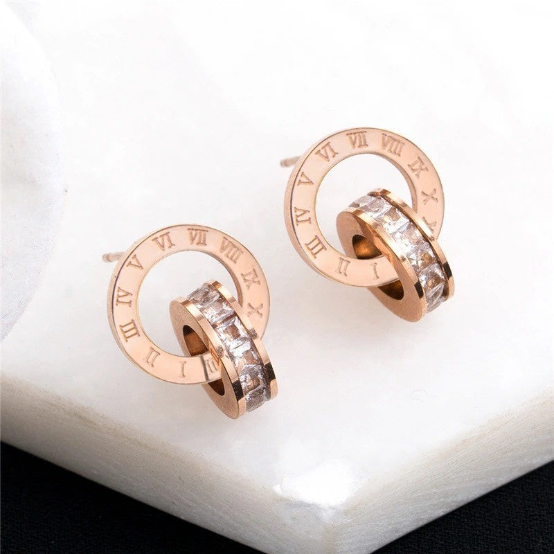 Gelang Double Circle Roman untuk Wanita - Stainless Steel 18k Emas Anti Pudar | Aksesoris Perhiasan Elegan - 我的商店