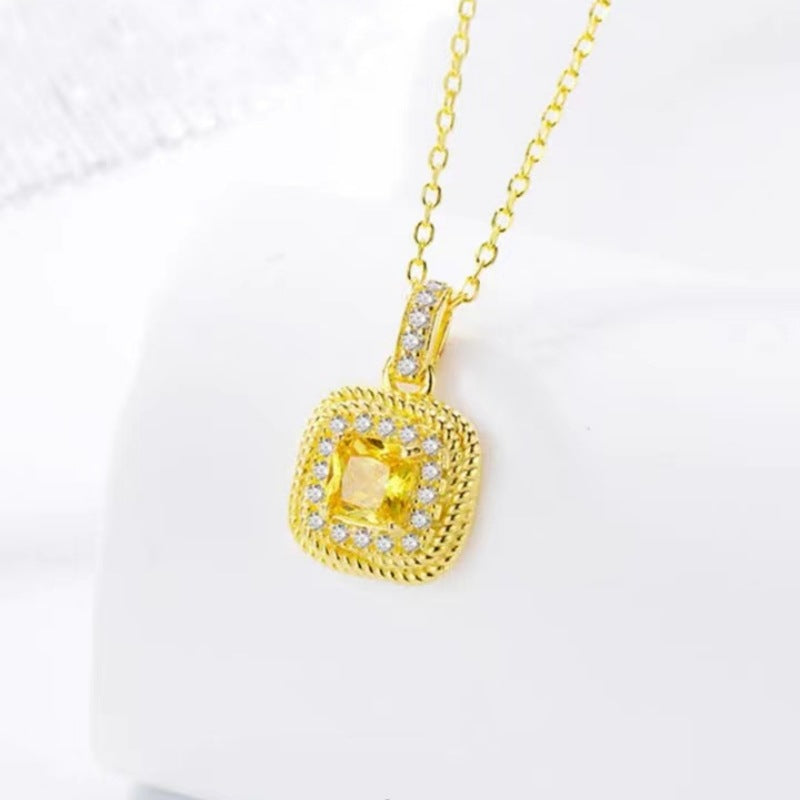 Cincin Wanita Kristal Kuning Emas 18K - Stainless Steel Anti Kusam Gaya Korea - 我的商店